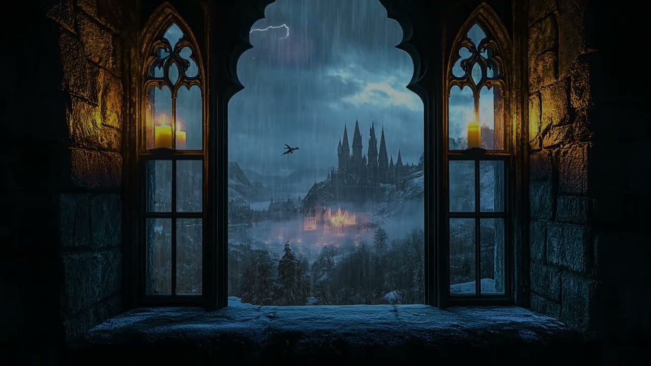 Rainstorm Over a Lonely Castle, Night Window Ambience for Deep Sleep and Peaceful Rest