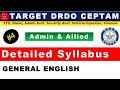 DRDO Admin Security Stores Assistant Fireman Steno | Syllabus| General English