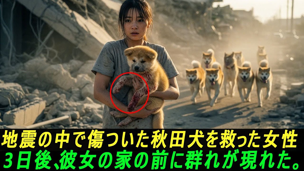 地震の中で傷ついた秋田犬を救った女性――3日後、彼女の家の前に群れが現れた。