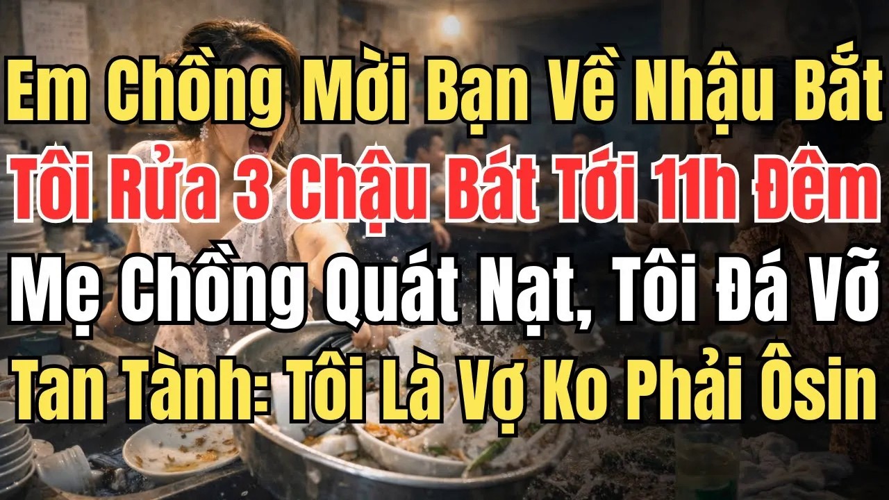 Em Chồng Mời Bạn Về Nhậu, Bắt Tôi Rửa 3 Chậu Bát Tới 11h Đêm – Mẹ Chồng Quát Nạt, Tôi Đá Vỡ Tan Tành