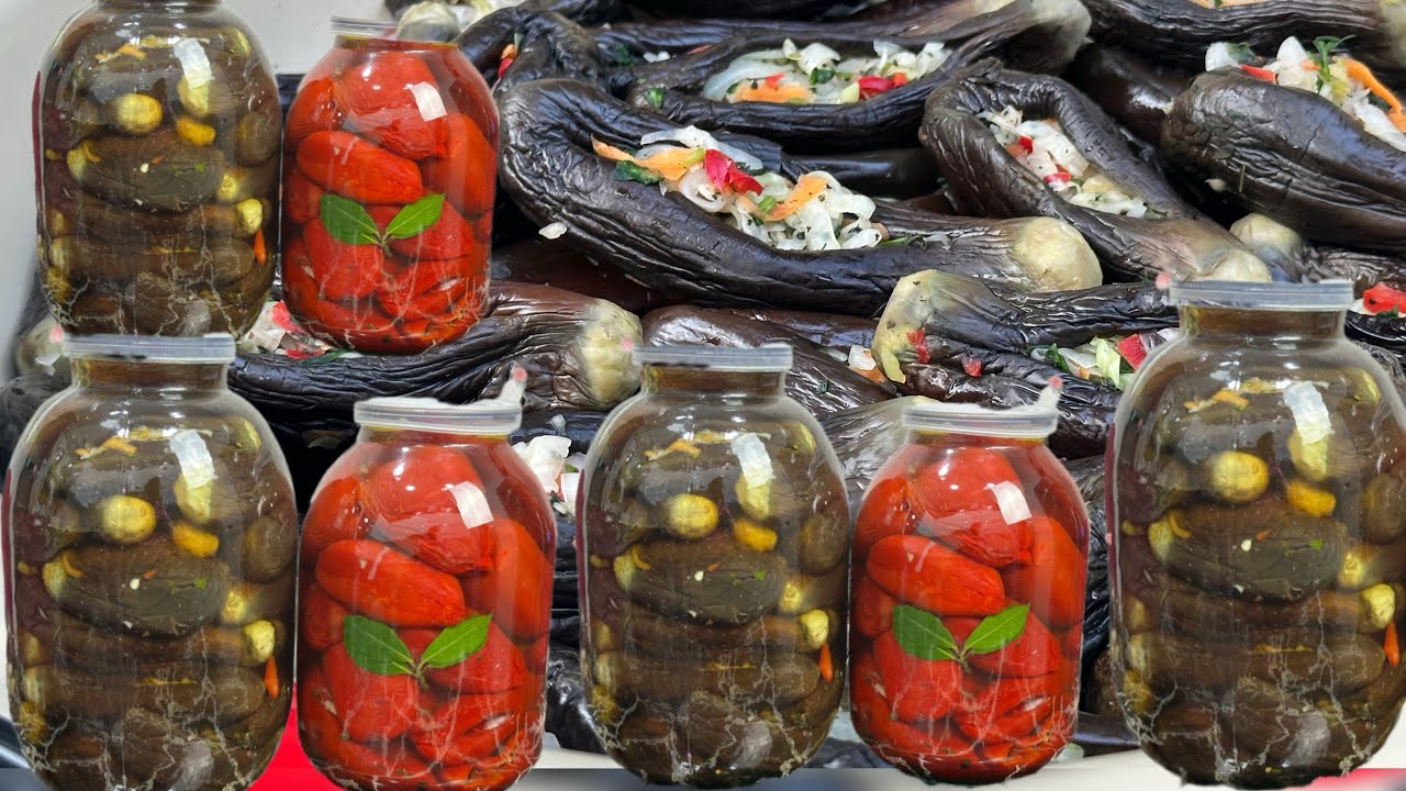 💯Qış üçün 🔴İÇİ KƏLƏMLİ BADIMCAN 🔴və QIRMIZI BİBƏR TURŞUSU🔴hazırladım👍