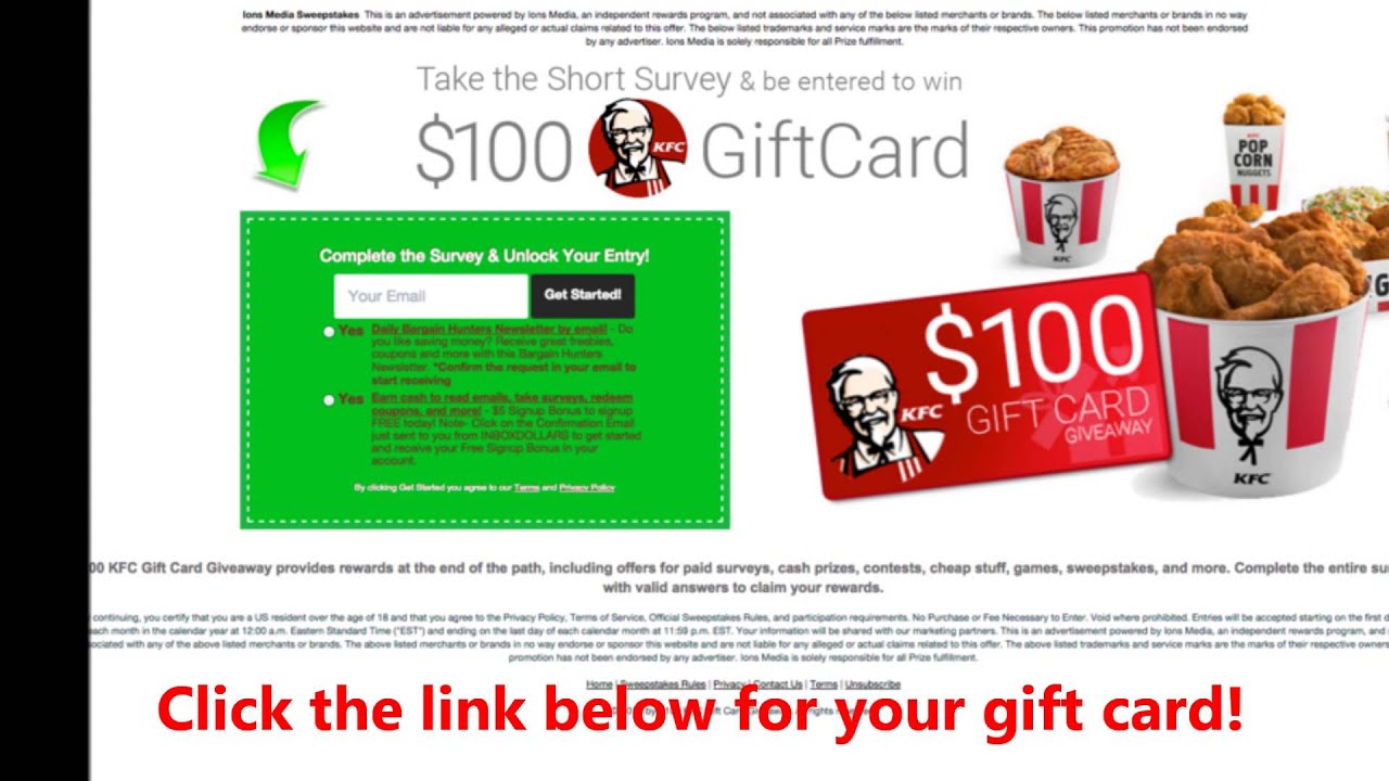 100 KFC Gift Card Giveaway How to Get 100 Gift Card