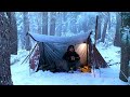 Hot Tent Snow Camping In Old Growth Forest | Wood Stove Cheese Steak