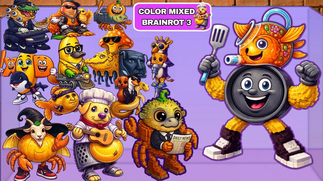Merge Fellas Gameplay | Color Mixed Brainrot 3 Maker Mode (Orange, black & Yellow) Max Level 