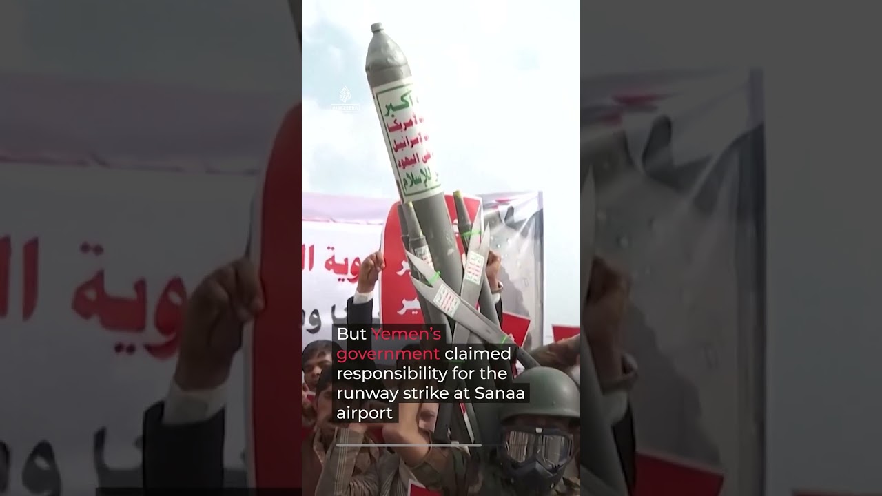 Houthi supporters rally in Sanaa against ‘Saudi-led blockade | AJ #shorts