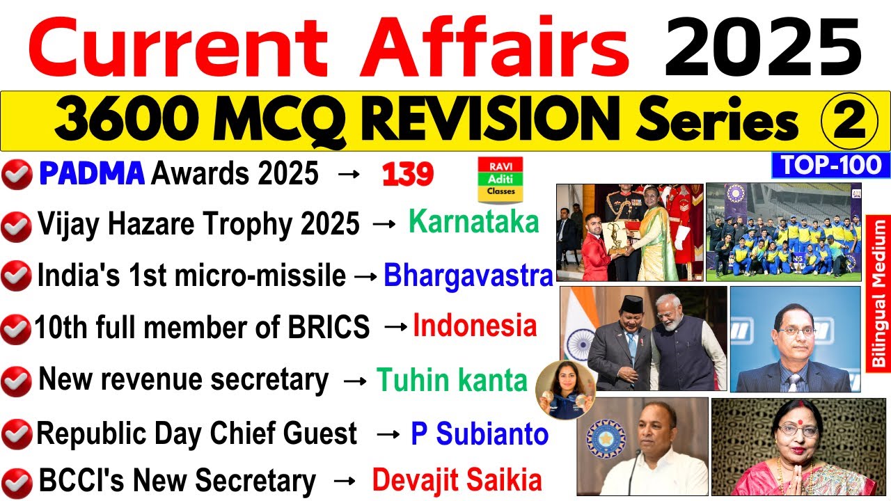 Top 100 Current Affairs 2025 | January Current Affairs 2025 | Most ...