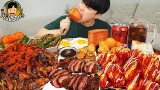 ASMR MUKBANG | Жареный цыпленок, Свиная котлета, лапша с черной фасолью, кимчи Корейская еда