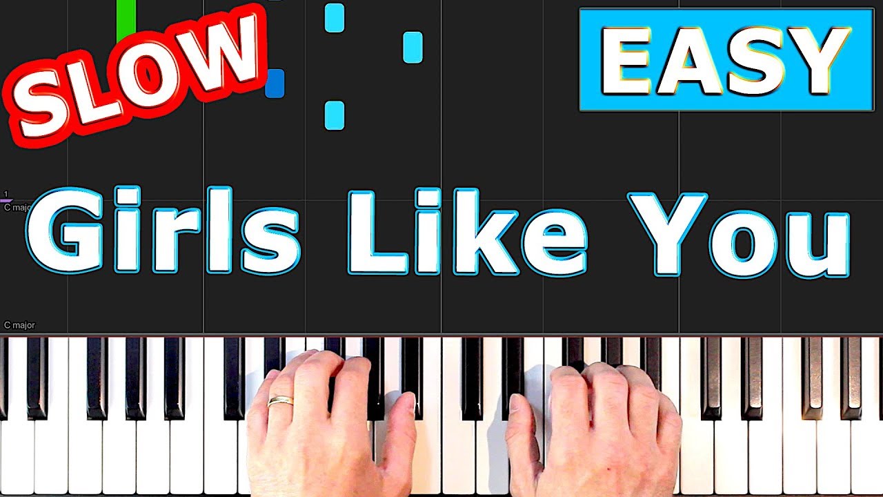 Maroon 5 - Girls Like You - SLOW EASY Piano Tutorial