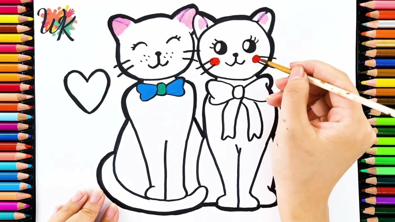 Mooie katten tekenen, bruid en bruidegom katten kleuren