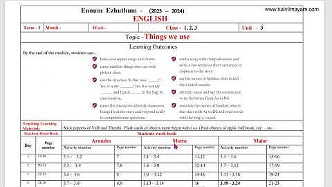 Class 1, 2, 3 Ennum Ezhuthum July 1st week Lesson Plan 2023