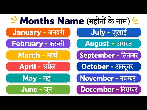 Months Name | Months Name in English | महीनों के नाम | 12 Months of the Year | Year Name