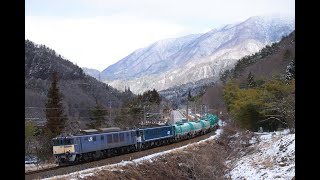 冬の木曽路を往くEF64 1019+1049重連 石油貨物3084レ