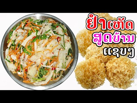 #ยำเห็ดแบบฝั่งลาว ยำเห็ดหูหนูขาวสูตรลาวบ้านๆຢຳເຫັດສູດລາວບ້ານໆແຊບໆ