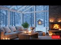 Snowy On Window &amp; Fireplace Crackles in Cozy Living Room Ambience ❄️Gentle Piano for Calm and Relax