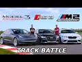 Tesla Model 3 vs BMW M2 Competition vs Audi RS3 - TRACK REVIEW // DRAG RACE & LAP TIMES