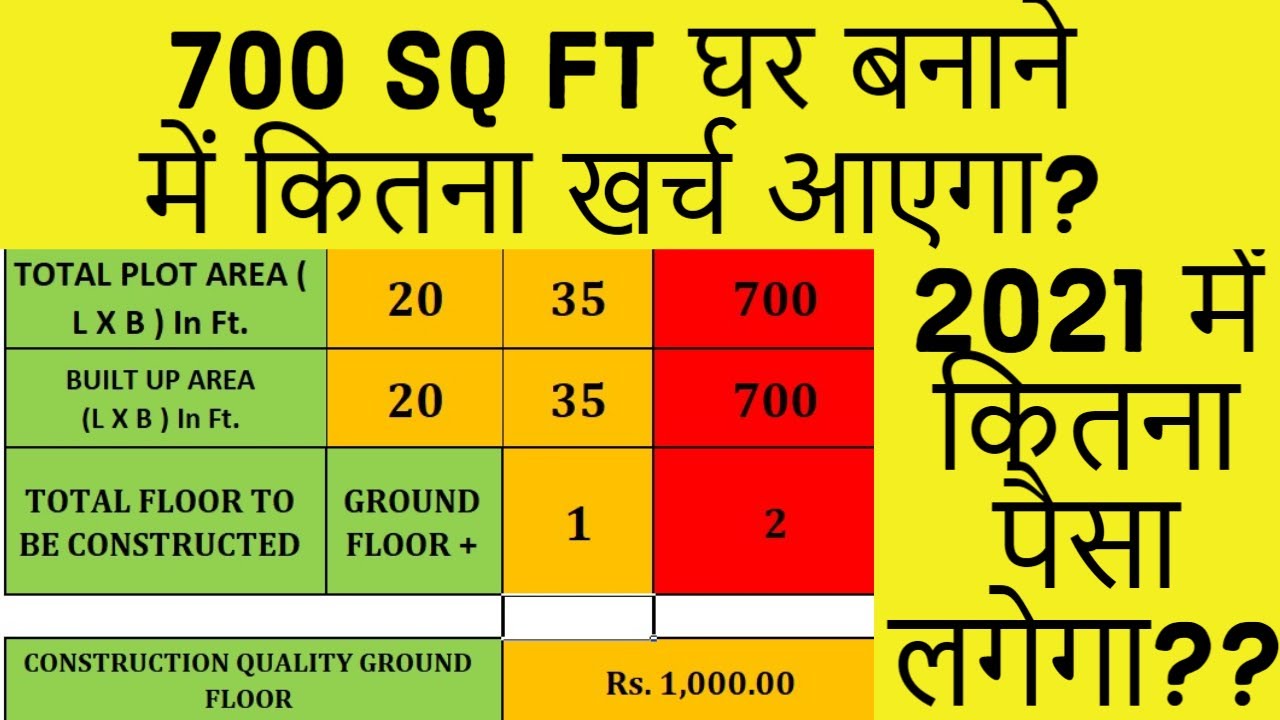 Construction Cost Of 700 Sq Ft House In 2021 | 700 Sq Ft House Construction  Cost | 20X35 House Cost - Youtube