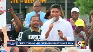 Protesters denounce President Trump outside Cincinnati rally