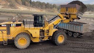 Caterpillar 992G Wheel Loader Loading Coal On Trucks With 1 Pass-Sotiriadis/Labrianidis Mining Works