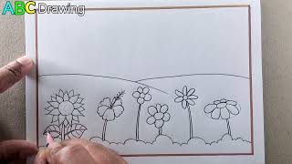 Beautiful Flower Garden Drawing | Flower Drawing | ছোটদের জন্য ফুল অঙ্কন