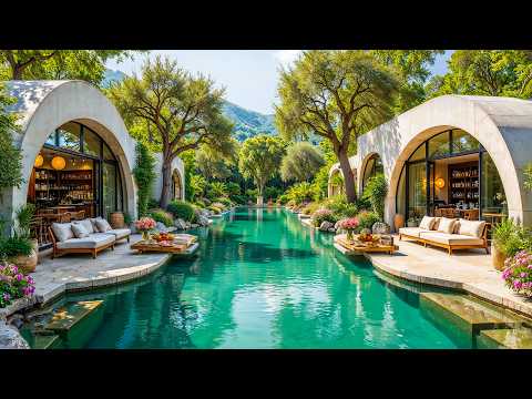 ☕Relaxing Outdoor Cafe Jazz | Tranquil River Sounds & Cozy Ambience for Relax and Stress Relief