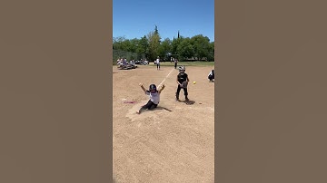 Avery sliding home from third base! 🥎 she practiced sliding 100 times on the hardwoods at home ❤️