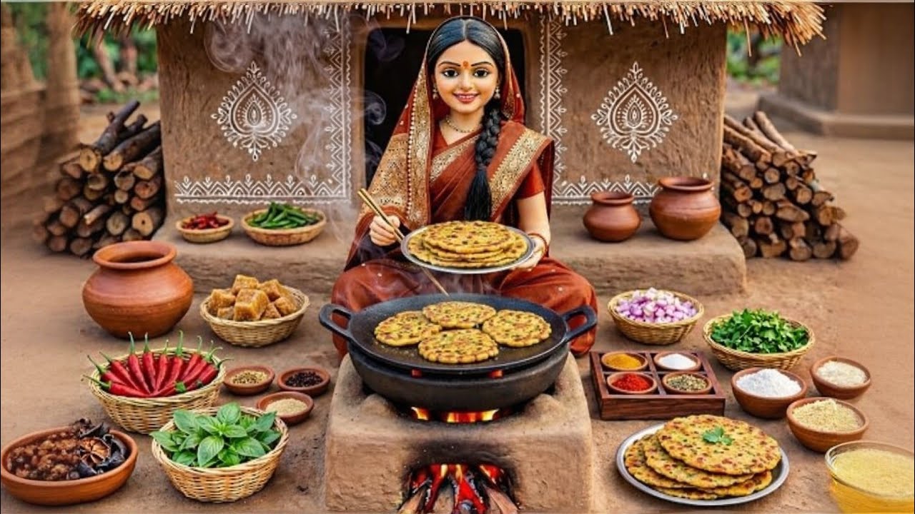 Miniature Doll Wife Cooking Aloo Gobi Sabzi & Fresh Roti on Traditional Chulha | Village ASMR