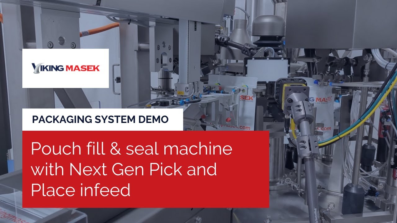Pouch fill & seal machine with Next Gen Pick and Place infeed - YouTube