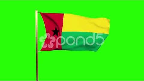 Guinea-Bissau Flag Waving In The Wind. Green Screen, Alpha Matte. Loopable