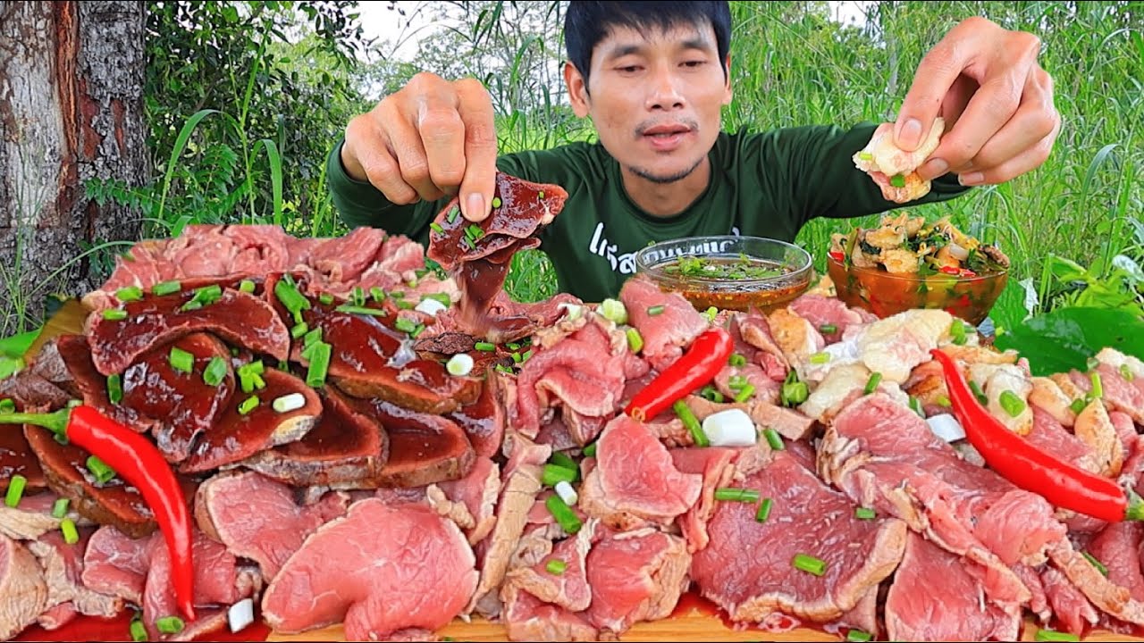 จุ๊เนื้อดาดไฟจิ้มแจ่วเพี้ยขมแกล้มผักสดแซ่บคักอีหลีครับพี่น้องMUKBANG EATING SHOW