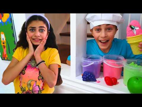 Heidi and Zidane make ice cream at the ice cream shop with their parents! Kids vs Parents Challenge