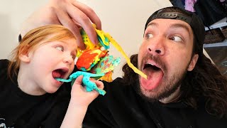 PANCAKE PARTY with ADLEY!! Learning to Cook Magic Color Pancakes with Dad ? (Mom Hands)