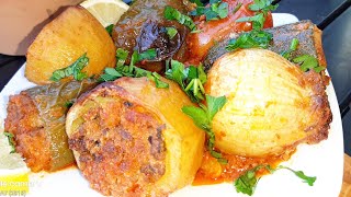 خضار بحشوة اللحم المفروم في الفرن بدون قلي.فندق الغلة .الدولمة التونسية.legumes farcis