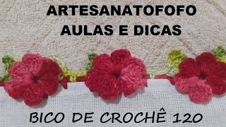 Bico em crochê com flores #DESTRO   - CROCHÊ 120  #bicodecroche