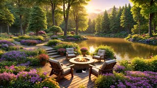 Peaceful Garden Morning by the Lake | Flower Garden, Warm Fire Pit, and Peaceful Pond
