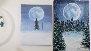winter wonderland painting acrylic night beginner