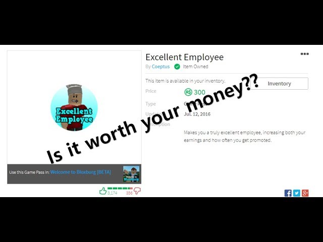 Is The Excellent Employee Gamepass Worth It Roblox Bloxburg Youtube - roblox bloxburg excellent employee gamepass review youtube