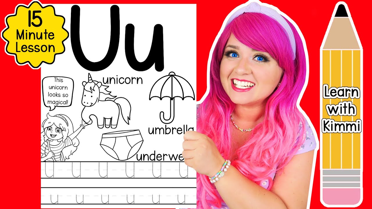 Letter U Color & Trace Worksheet Lesson and Tutorial | Learn with Kimmi ...