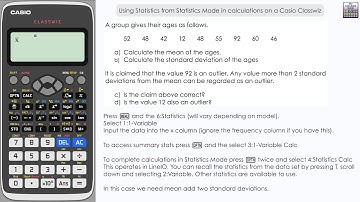 Using Statistics from Statistics Mode in calculations on a Casio Classwiz | Using memory to store
