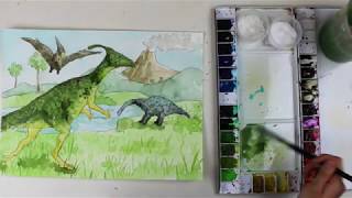 Junior Prep: Dinosaur Landscape - Salt and Watercolors screenshot 1