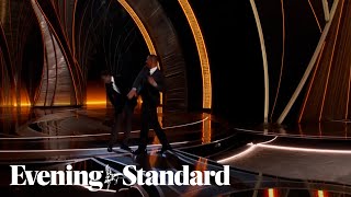 Oscars 2022 Moment Will Smith Hit Chris Rock On Oscars Stage After Gag About Wife Jada