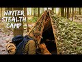 WINTER OVERNIGHTER: Solo Bushcraft Stealth Camp In The Snow - Sleeping On Deer Hides - Stove Cooking