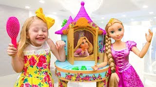 Nastya pretend play w Kids Make Up Hair Salon Toys