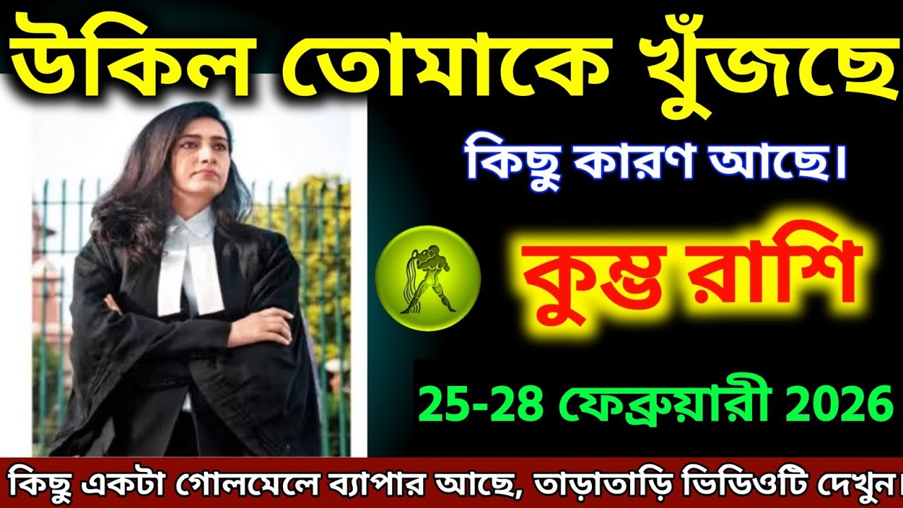 কুম্ভ রাশি,২৫-২৮ ফেব্রুয়ারী ২০২৬ উকিল তোমাকে খুঁজছে কিছু কারণ আছে ভিডিওটি তাড়াতাড়ি দেখুন।