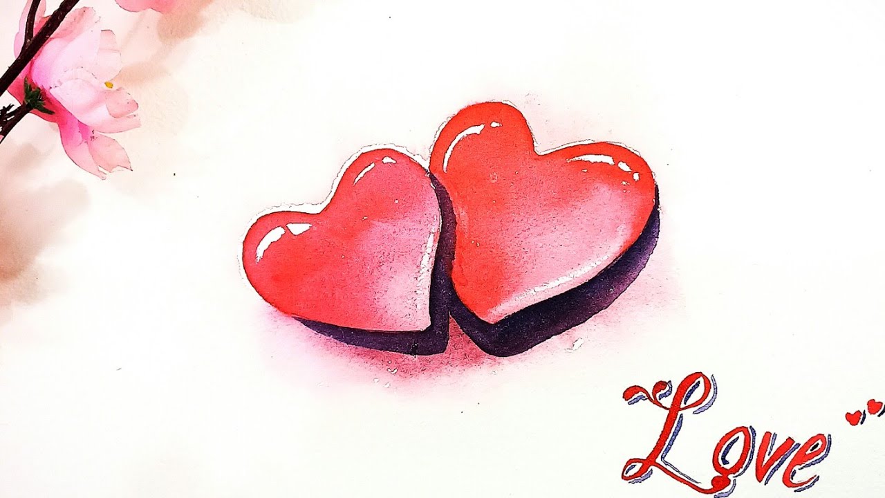 Valentine day watercolor painting | 3D heart painting | valentine's day ...
