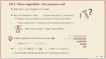 COMP526 (Spring 2022) 6-8 §6.7 Linear time suffix sorting - DC3 recursion