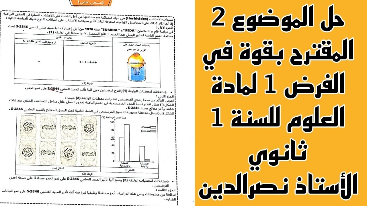 حل الموضوع رقم 2 المقترح بقوة في الفرض 1 لمادة العلوم للسنة 1 ثانوي