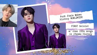 Jimin  - FIRST soloist "worldwide" to achieve 7 songs with over 100 #1 in iTunes history! #bts