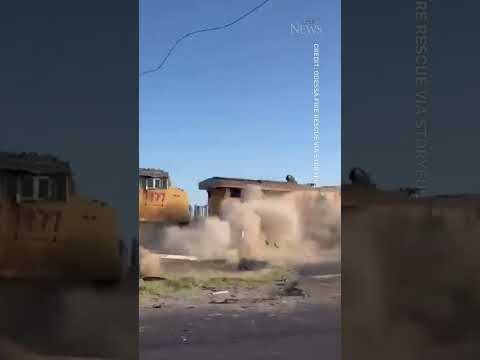 Train in Texas slams into pickup truck stuck in crossing #shorts