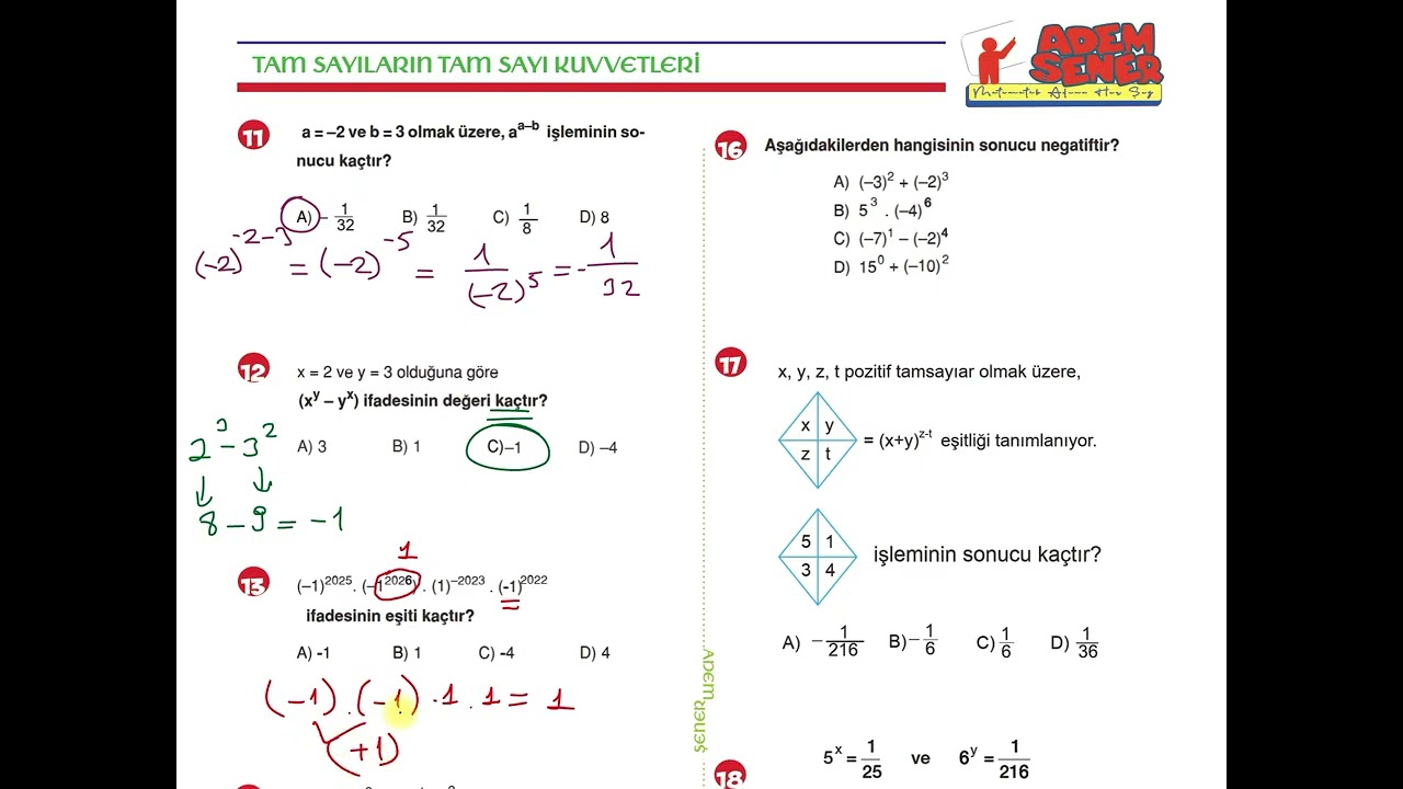 LGS SORU ÇÖZÜM TAM SAYILARIN KUVVETİ
