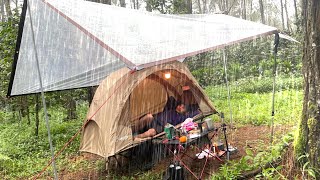 SOLO CAMPING HEAVY RAIN THUNDERSTORM WITH TRANSPARENT PLASTIC TARP‼